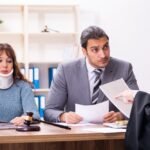 Young,Woman,In,Courthouse,With,Judge,And,Lawyer